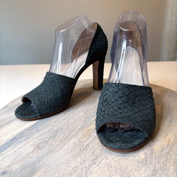 Maison Martin Margiela Tabi Peep Toe Green Leather Mules Heels US Size 10 EU 40